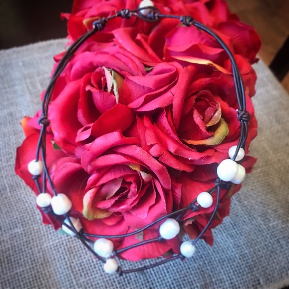 NEW Leather Pearl Triple Strand Cluster Necklace - Picture 2 of 9